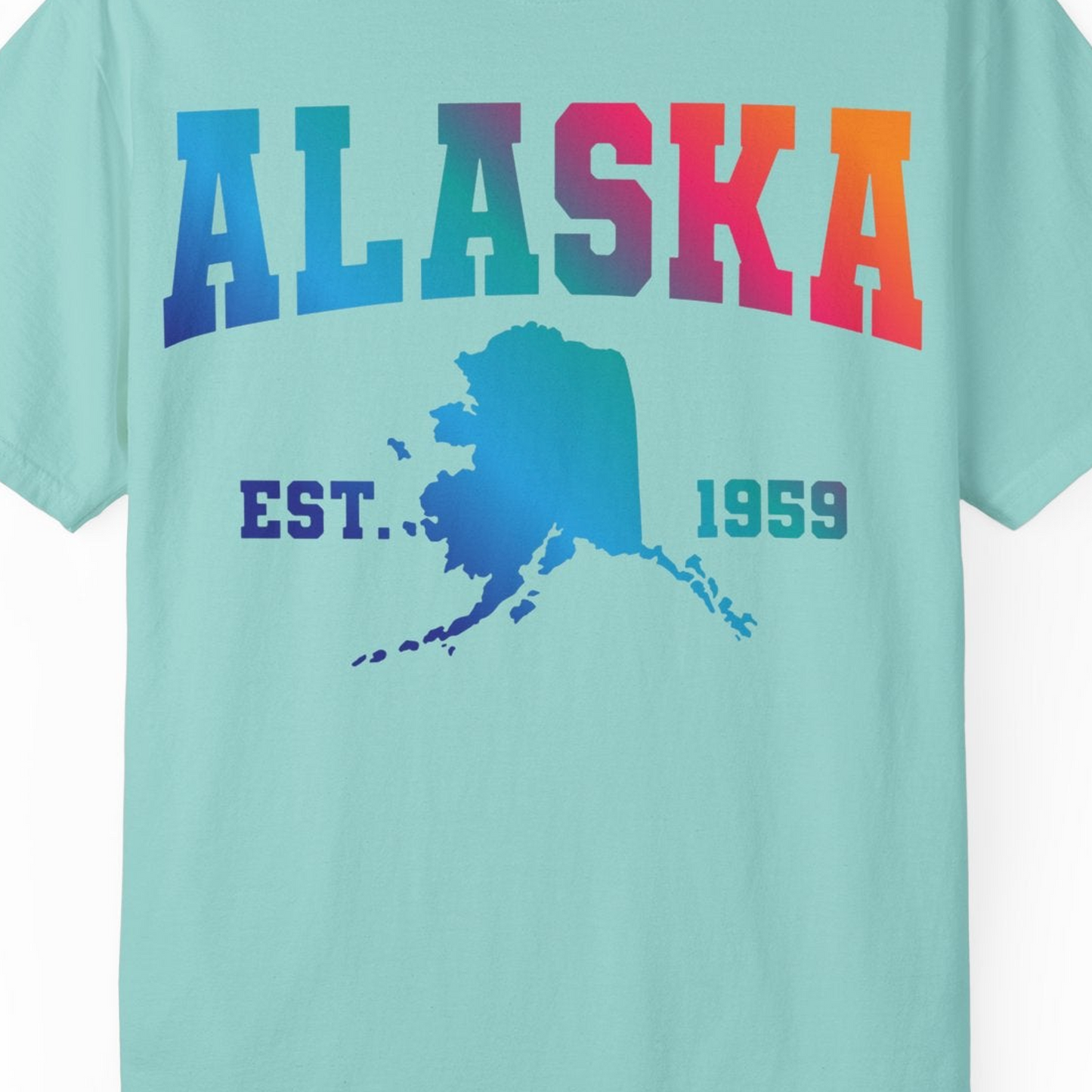 Retro Alaska Est 1959 Shirt Comfort Colors T-Shirt – Chalky Mint – Alaska Cruise Shirts Close Up