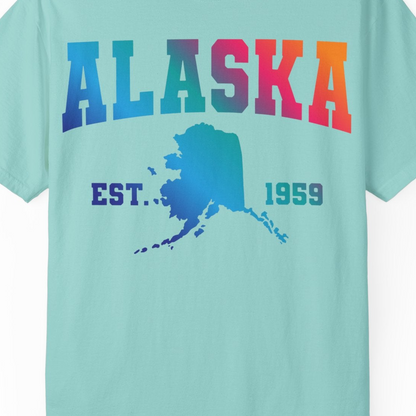 Retro Alaska Est 1959 Shirt Comfort Colors T-Shirt – Chalky Mint – Alaska Cruise Shirts Close Up