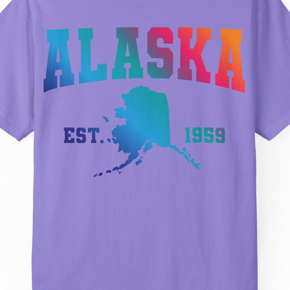 Retro Alaska Est 1959 Shirt Comfort Colors T-Shirt – Violet – Alaska Cruise Shirts Close Up