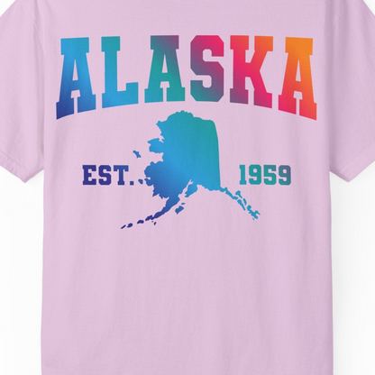 Retro Alaska Est 1959 Shirt Comfort Colors T-Shirt – Orchid – Alaska Cruise Shirts Close Up