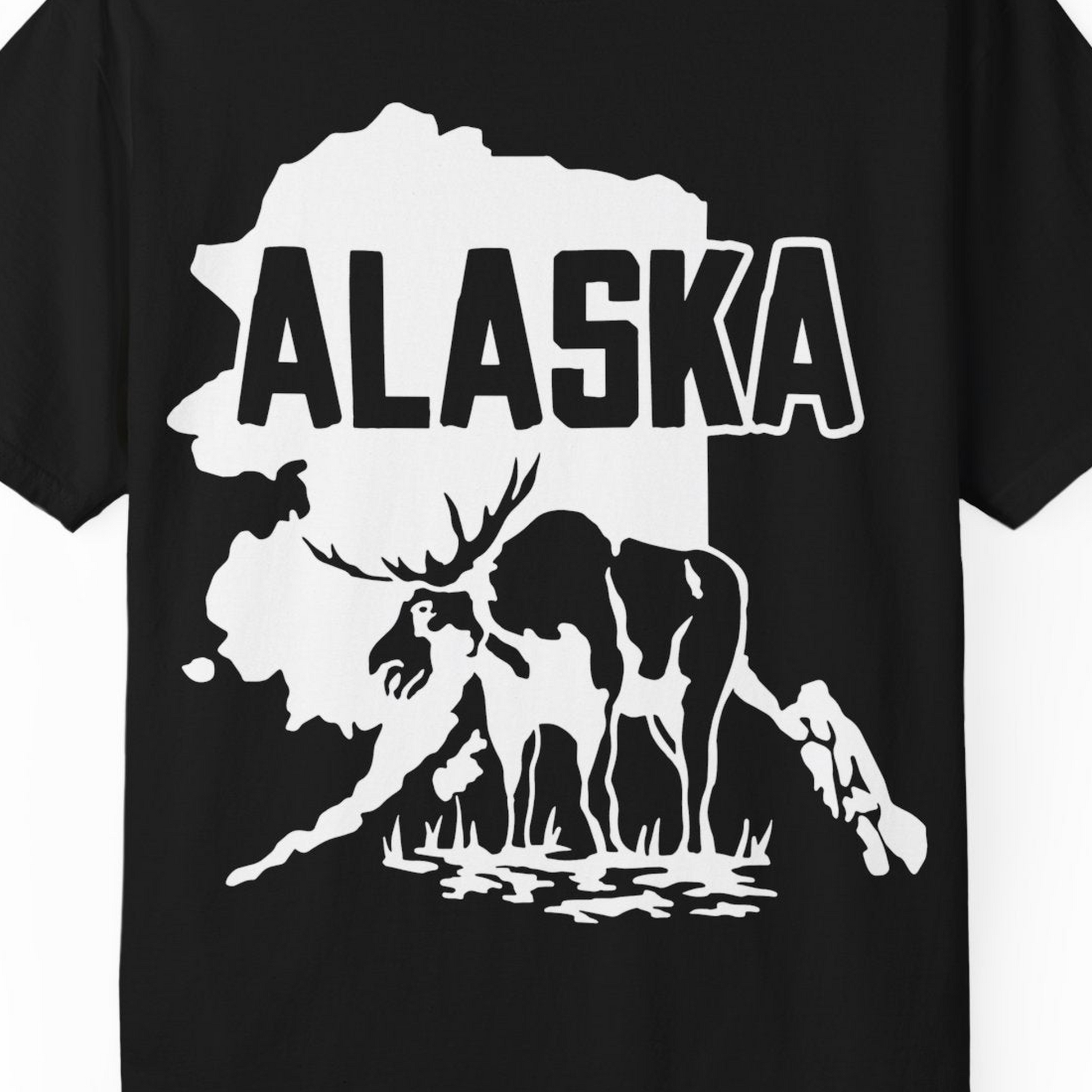 Alaska Moose Silhouette Shirt Comfort Colors T-Shirt – Black – Alaska Cruise Shirts Close Up