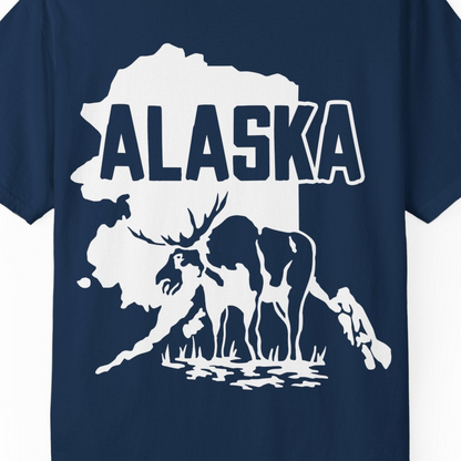 Alaska Moose Silhouette Shirt Comfort Colors T-Shirt – Navy – Alaska Cruise Shirts Close Up