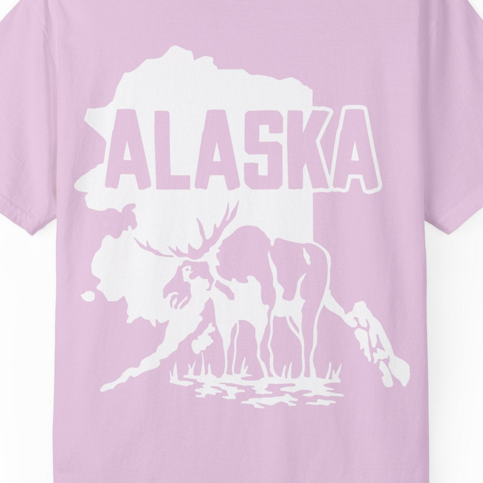 Alaska Moose Silhouette Shirt Comfort Colors T-Shirt – Orchid – Alaska Cruise Shirts Close Up