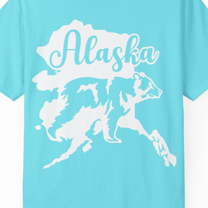 Alaska Bear Silhouette Shirt Comfort Colors T-Shirt – Lagoon Blue – Alaska Cruise Shirts Close Up