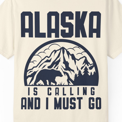 Alaska Is Calling Shirt Comfort Colors T-Shirt – Ivory – Alaska Cruise Shirts Close Up