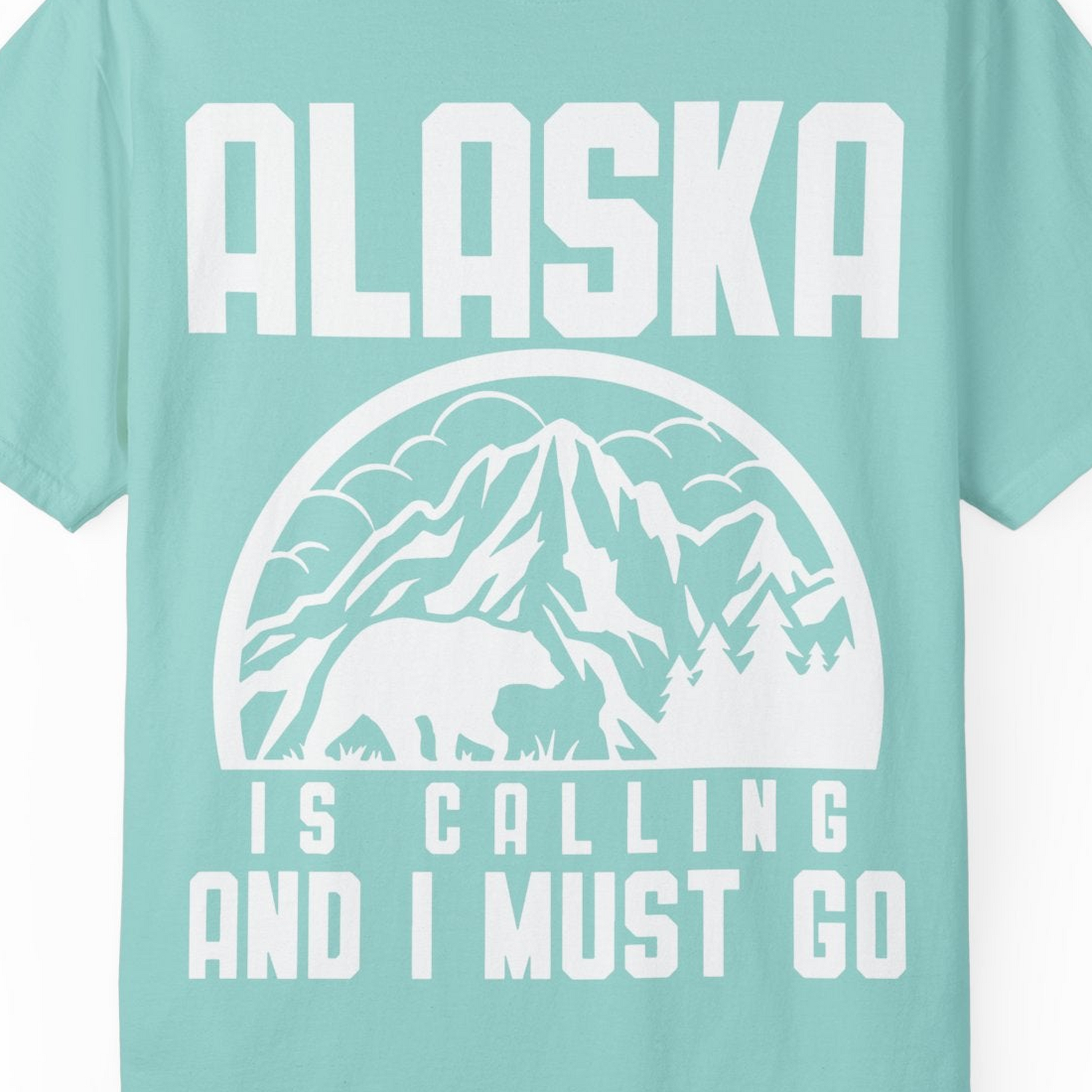 Alaska Is Calling Shirt Comfort Colors T-Shirt – Chalky Mint – Alaska Cruise Shirts Close Up