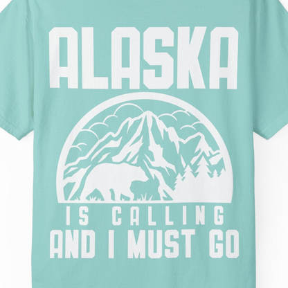 Alaska Is Calling Shirt Comfort Colors T-Shirt – Chalky Mint – Alaska Cruise Shirts Close Up