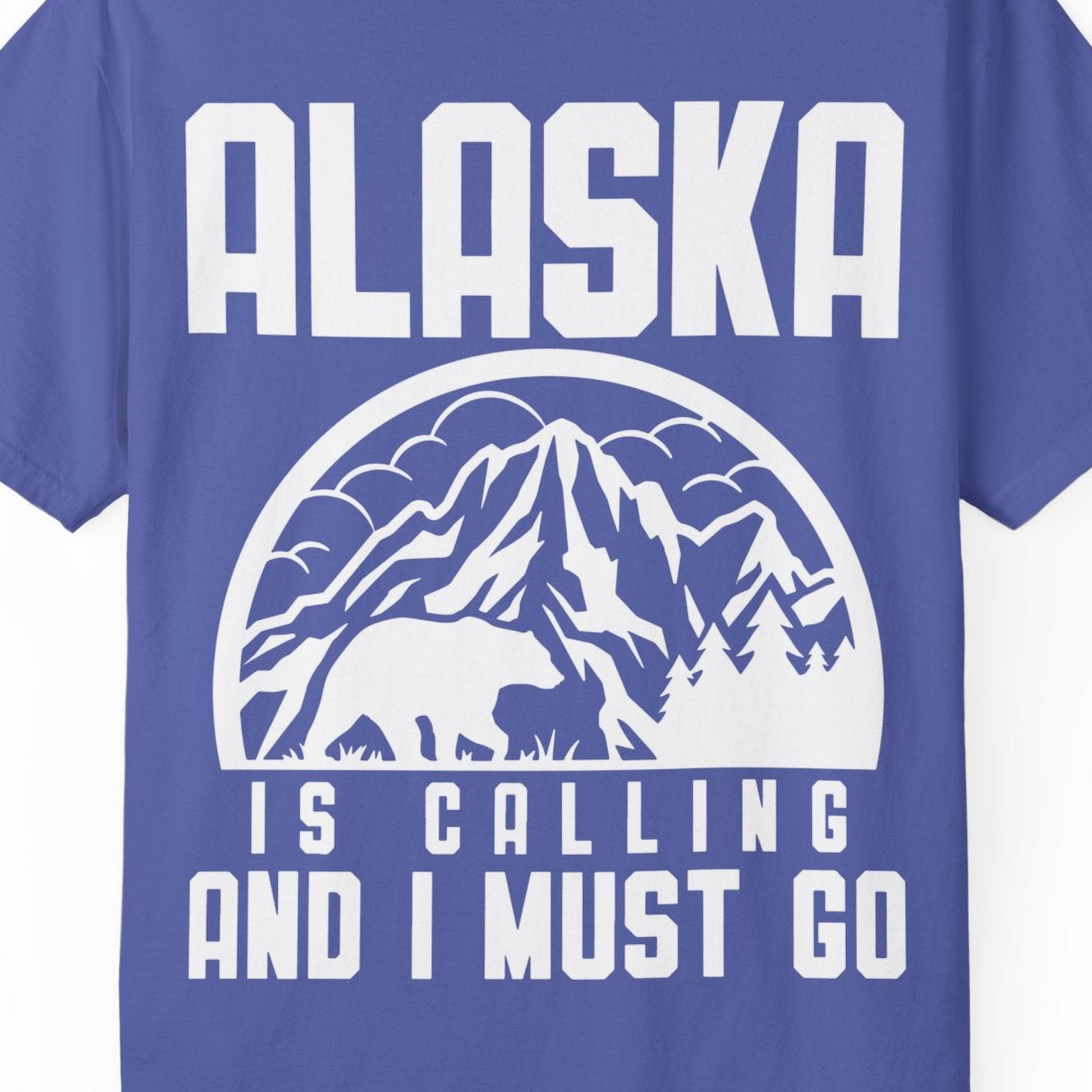 Alaska Is Calling Shirt Comfort Colors T-Shirt – Periwinkle – Alaska Cruise Shirts Close Up