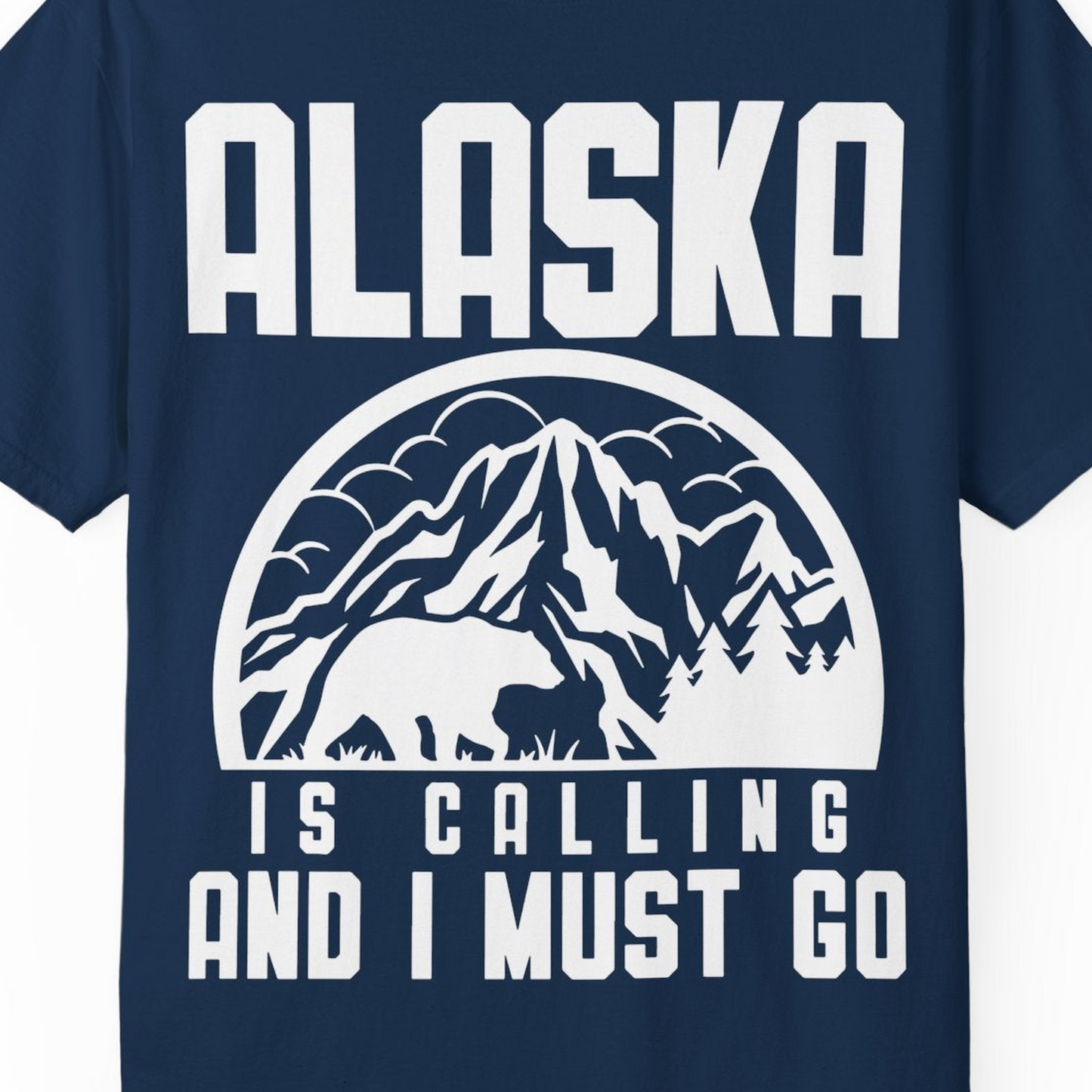 Alaska Is Calling Shirt Comfort Colors T-Shirt – Navy – Alaska Cruise Shirts Close Up