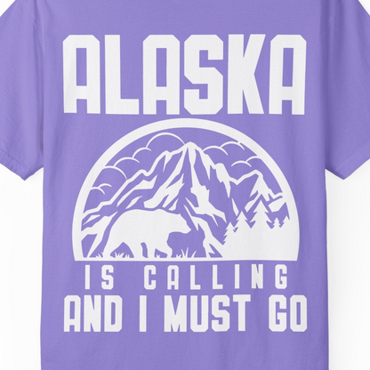 Alaska Is Calling Shirt Comfort Colors T-Shirt – Violet – Alaska Cruise Shirts Close Up