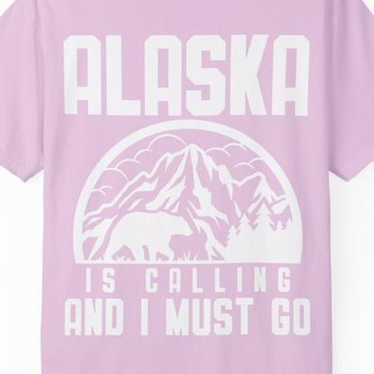 Alaska Is Calling Shirt Comfort Colors T-Shirt – Orchid – Alaska Cruise Shirts Close Up