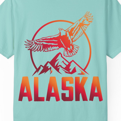 Alaska Eagle Mountains Graphic Shirt Comfort Colors T-Shirt – Chalky Mint – Alaska Cruise Shirts Close Up