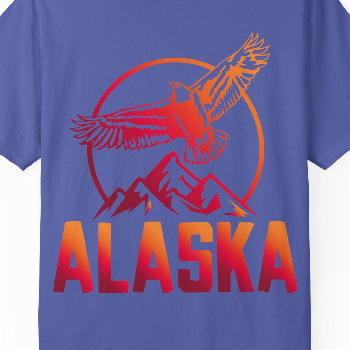 Alaska Eagle Mountains Graphic Shirt Comfort Colors T-Shirt – Periwinkle – Alaska Cruise Shirts Close Up