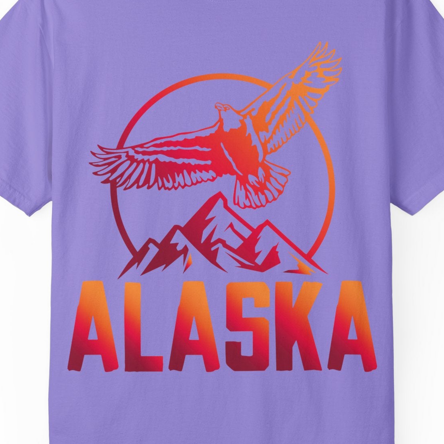 Alaska Eagle Mountains Graphic Shirt Comfort Colors T-Shirt – Violet – Alaska Cruise Shirts Close Up