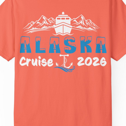 Alaska Cruise 2026 Shirt Comfort Colors T-Shirt – Bright Salmon – Alaska Cruise Shirts Close Up
