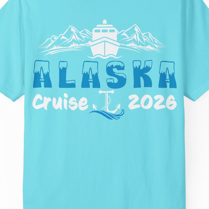 Alaska Cruise 2026 Shirt Comfort Colors T-Shirt – Lagoon Blue – Alaska Cruise Shirts Close Up