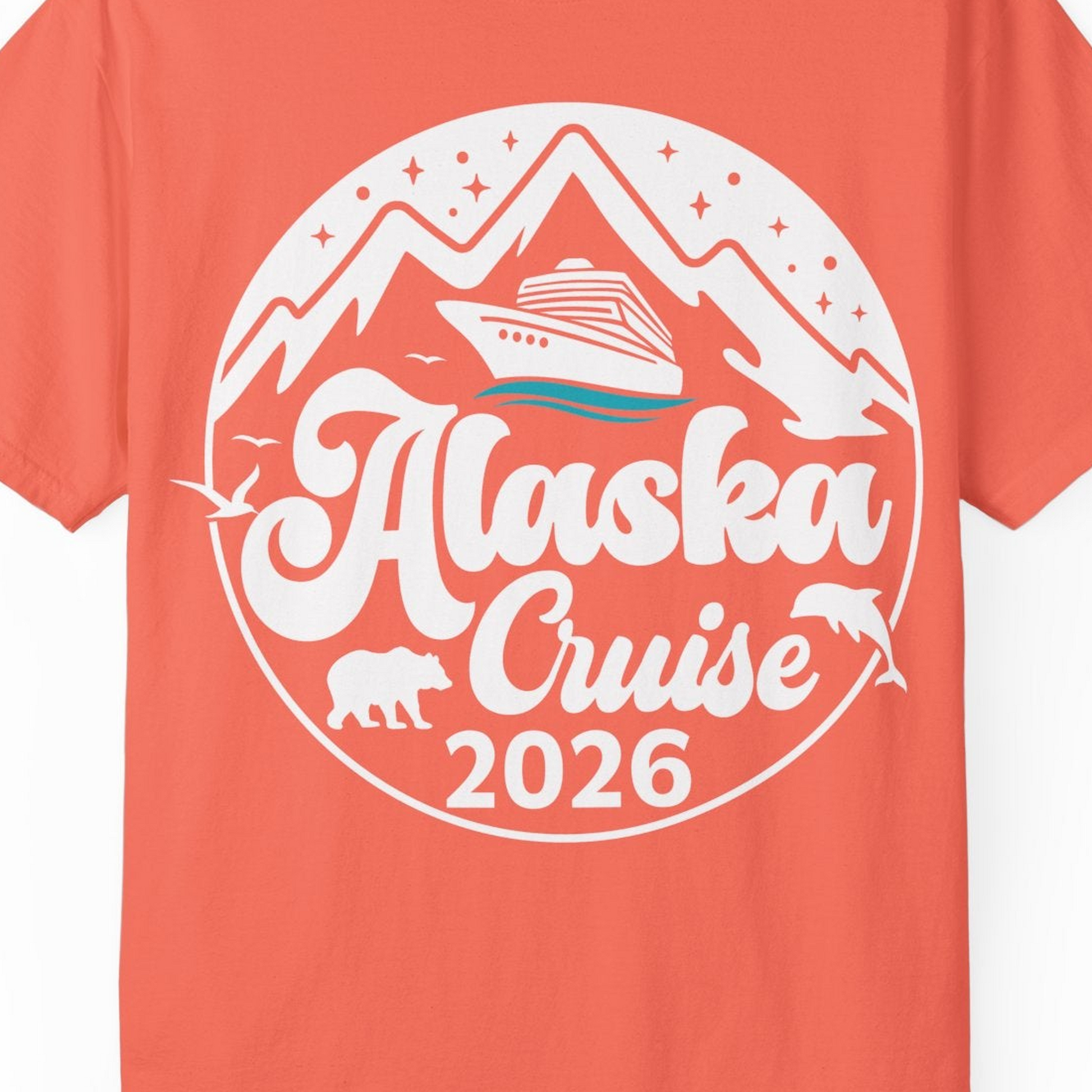 Alaska Cruise 2026 Shirt Comfort Colors T-Shirt – Bright Salmon – Alaska Cruise Shirts Close Up