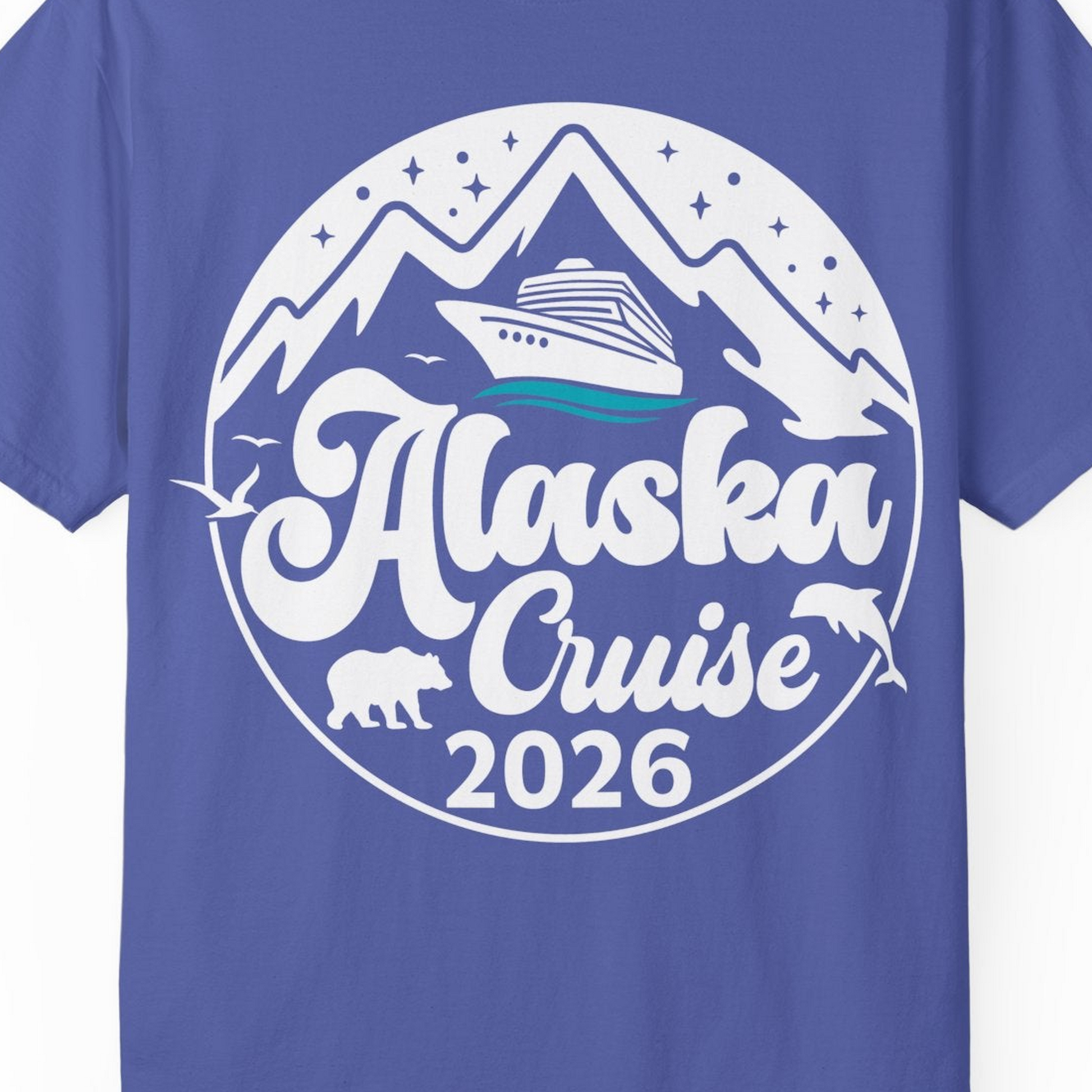 Alaska Cruise 2026 Shirt Comfort Colors T-Shirt – Periwinkle – Alaska Cruise Shirts Close Up