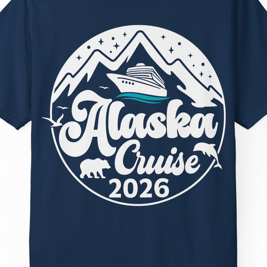 Alaska Cruise 2026 Shirt Comfort Colors T-Shirt – Navy – Alaska Cruise Shirts Close Up