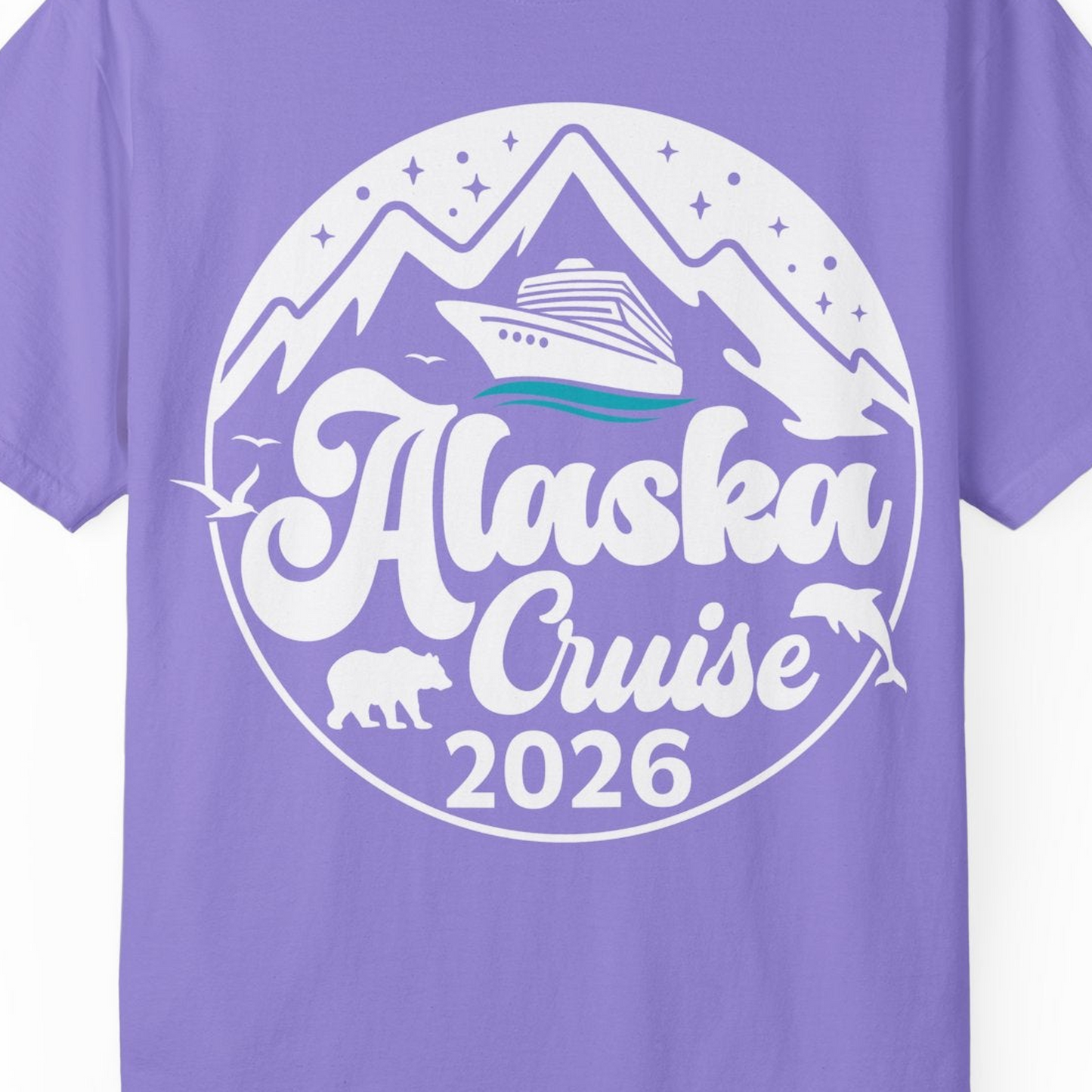Alaska Cruise 2026 Shirt Comfort Colors T-Shirt – Violet – Alaska Cruise Shirts Close Up