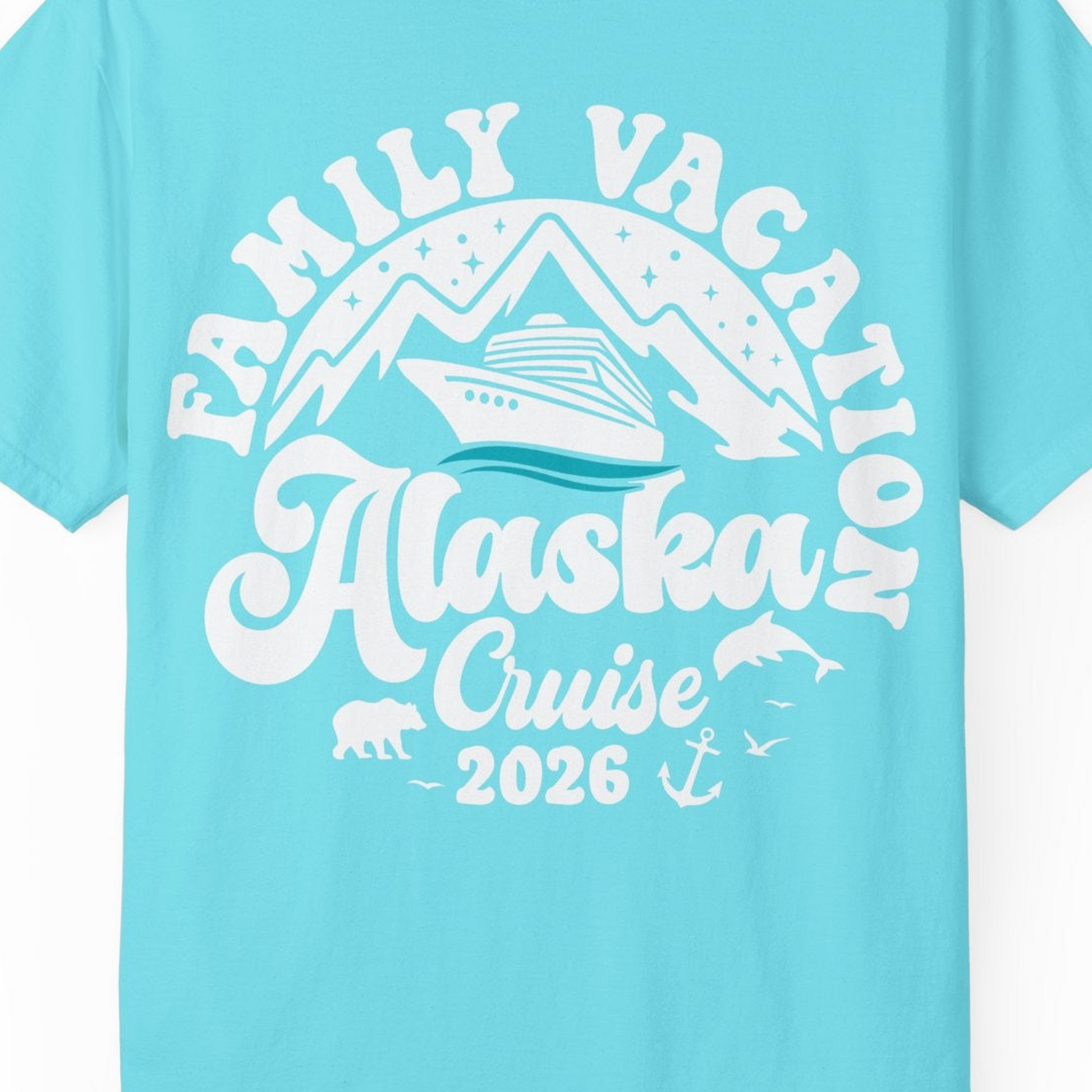 Alaska Family Cruise Shirt Comfort Colors T-Shirt – Lagoon Blue – Alaska Cruise Shirts Close Up
