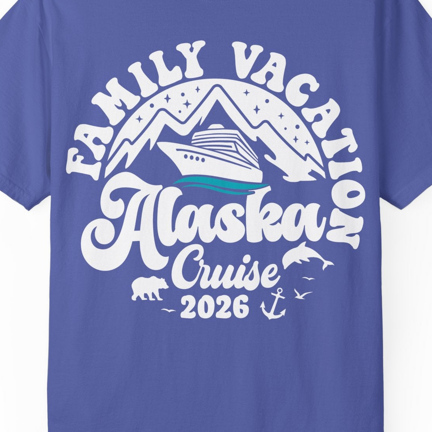 Alaska Family Cruise Shirt Comfort Colors T-Shirt – Periwinkle – Alaska Cruise Shirts Close Up