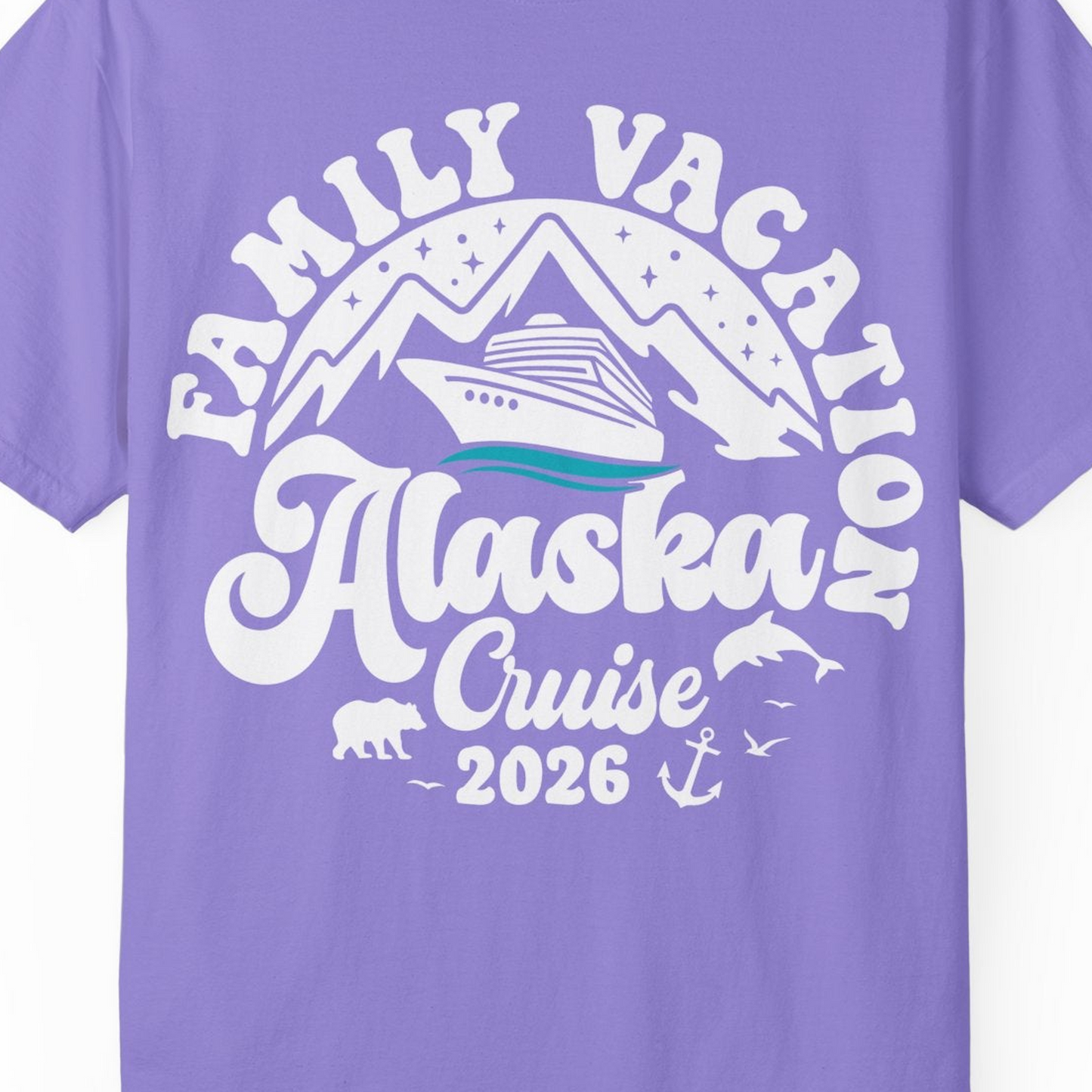 Alaska Family Cruise Shirt Comfort Colors T-Shirt – Violet – Alaska Cruise Shirts Close Up