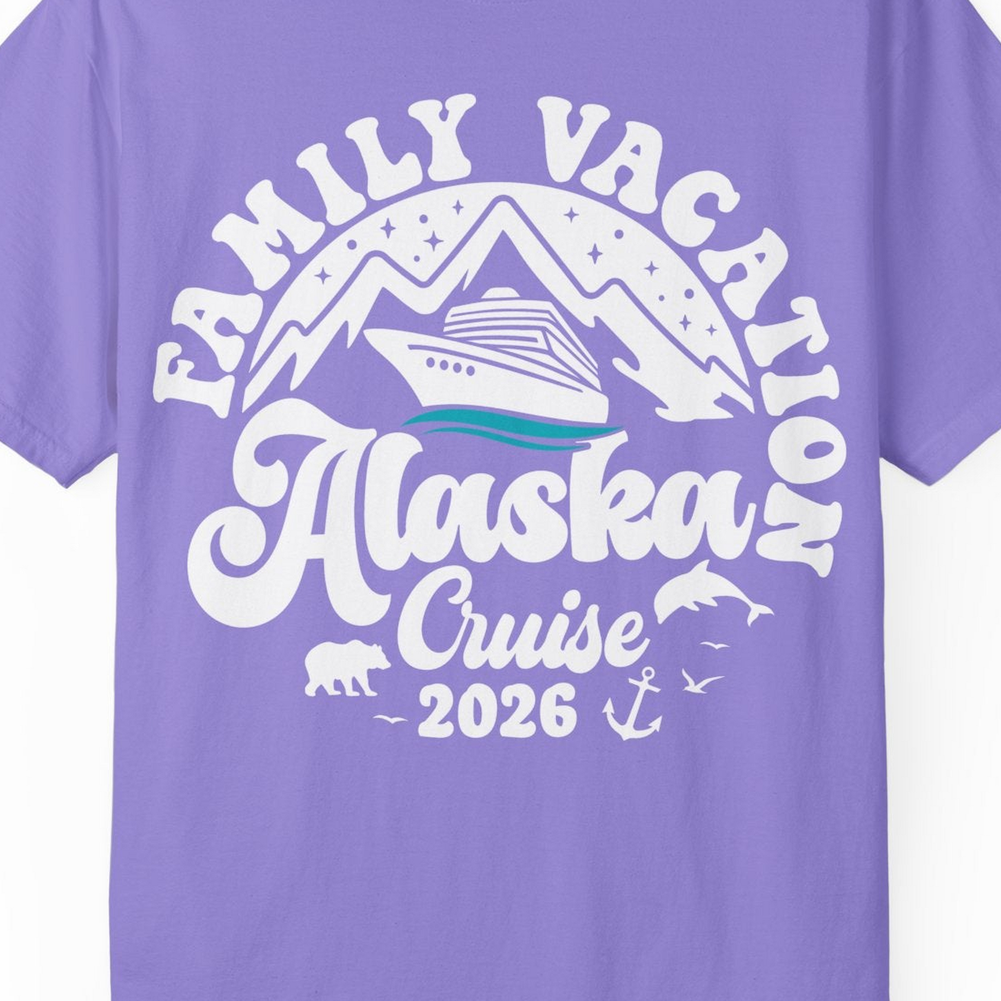 Alaska Family Cruise Shirt Comfort Colors T-Shirt – Violet – Alaska Cruise Shirts Close Up