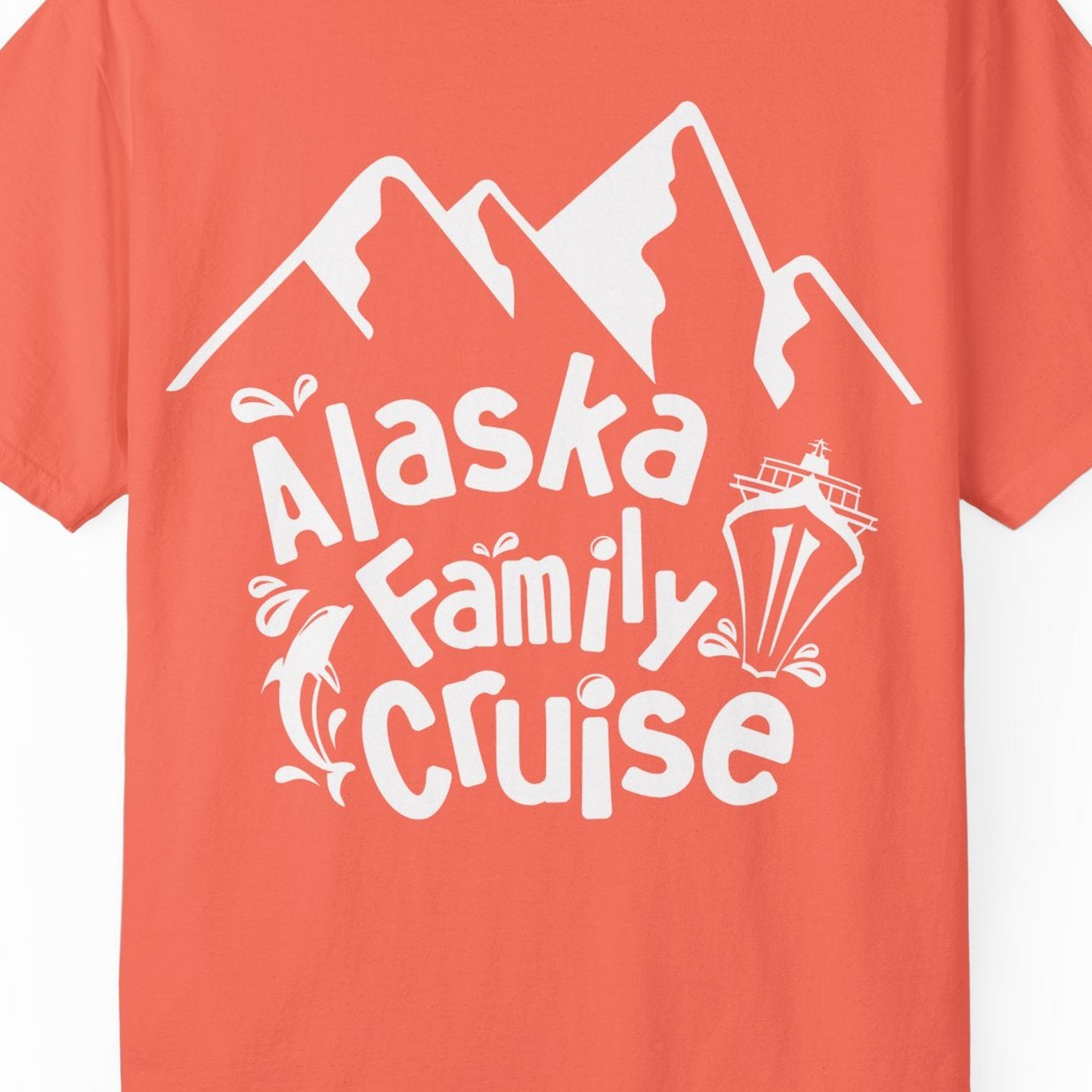 Alaska Family Cruise Adventure Shirt Comfort Colors T-Shirt – Bright Salmon – Alaska Cruise Shirts Close Up