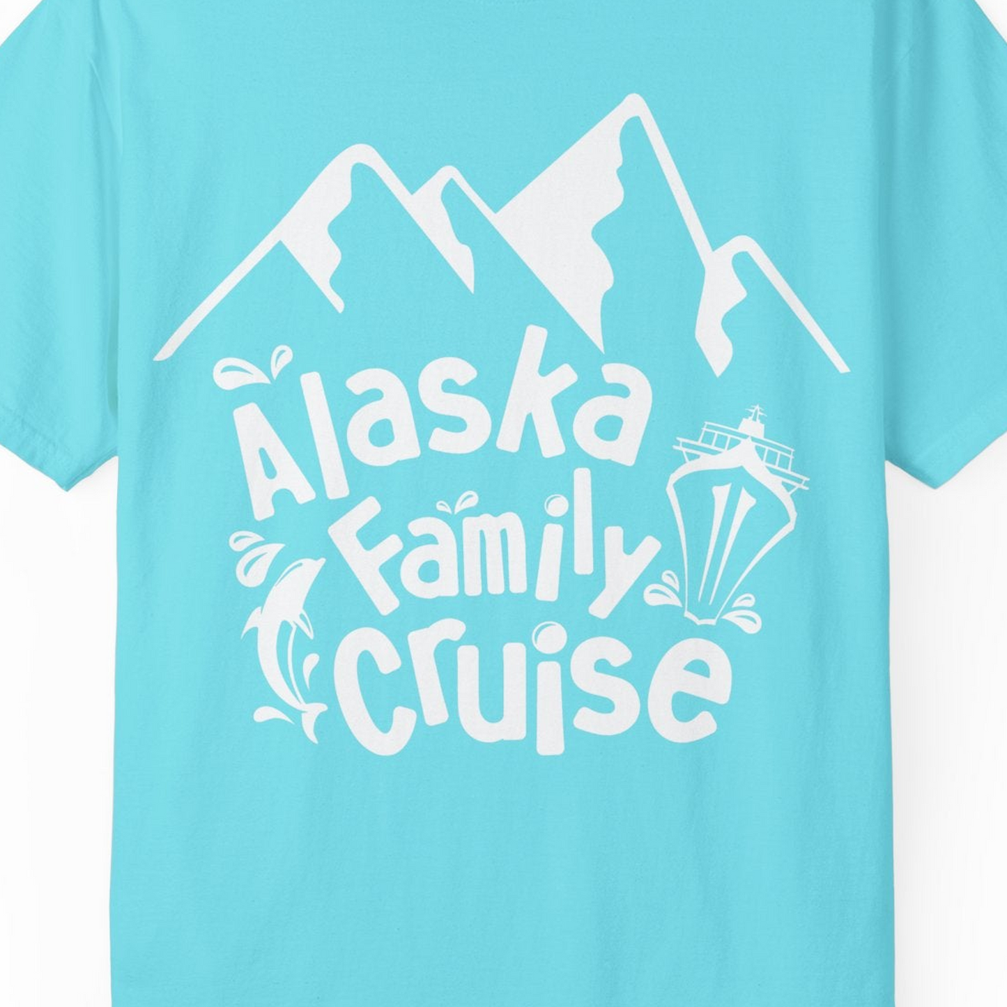 Alaska Family Cruise Adventure Shirt Comfort Colors T-Shirt – Lagoon Blue – Alaska Cruise Shirts Close Up