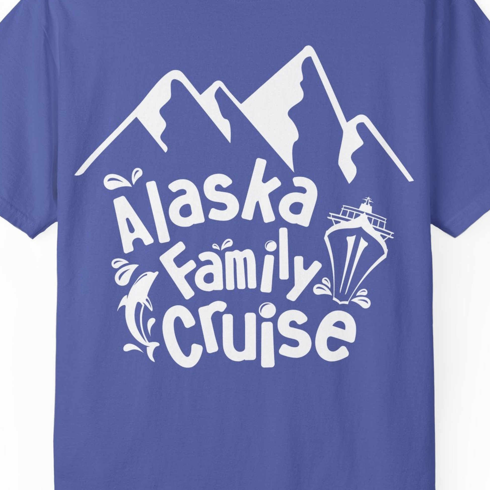 Alaska Family Cruise Adventure Shirt Comfort Colors T-Shirt – Periwinkle – Alaska Cruise Shirts Close Up