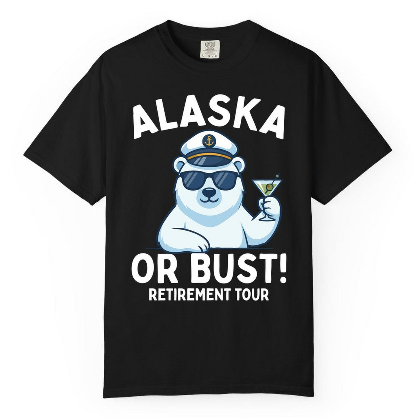Alaska Retirement Cruise Shirt Comfort Colors T-Shirt – Black – Alaska Cruise Shirts Close Up