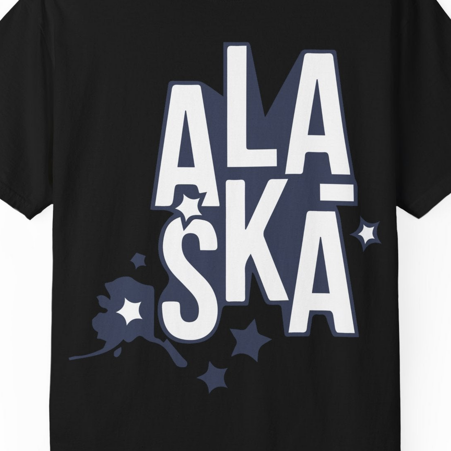 Alaska Stars Bold Typography Shirt Comfort Colors T-Shirt – Black – Alaska Cruise Shirts Close Up