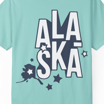 Alaska Stars Bold Typography Shirt Comfort Colors T-Shirt – Chalky Mint – Alaska Cruise Shirts Close Up