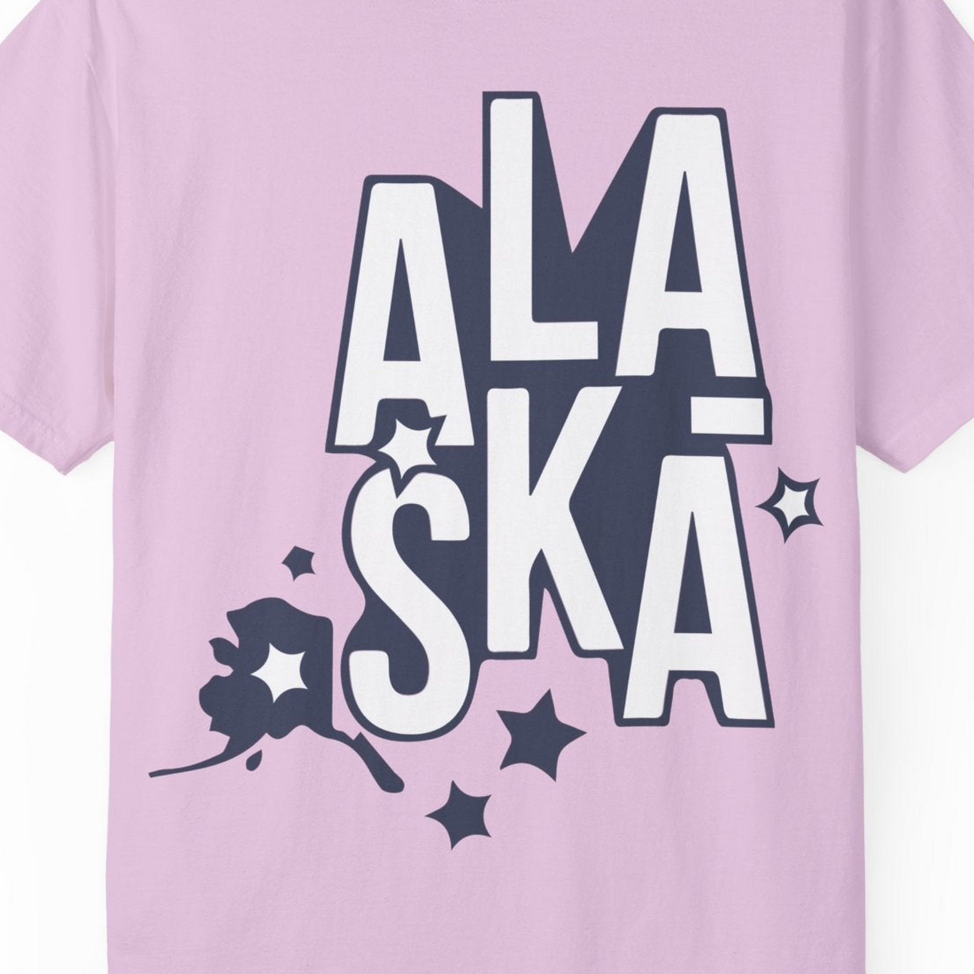 Alaska Stars Bold Typography Shirt Comfort Colors T-Shirt – Orchid – Alaska Cruise Shirts Close Up