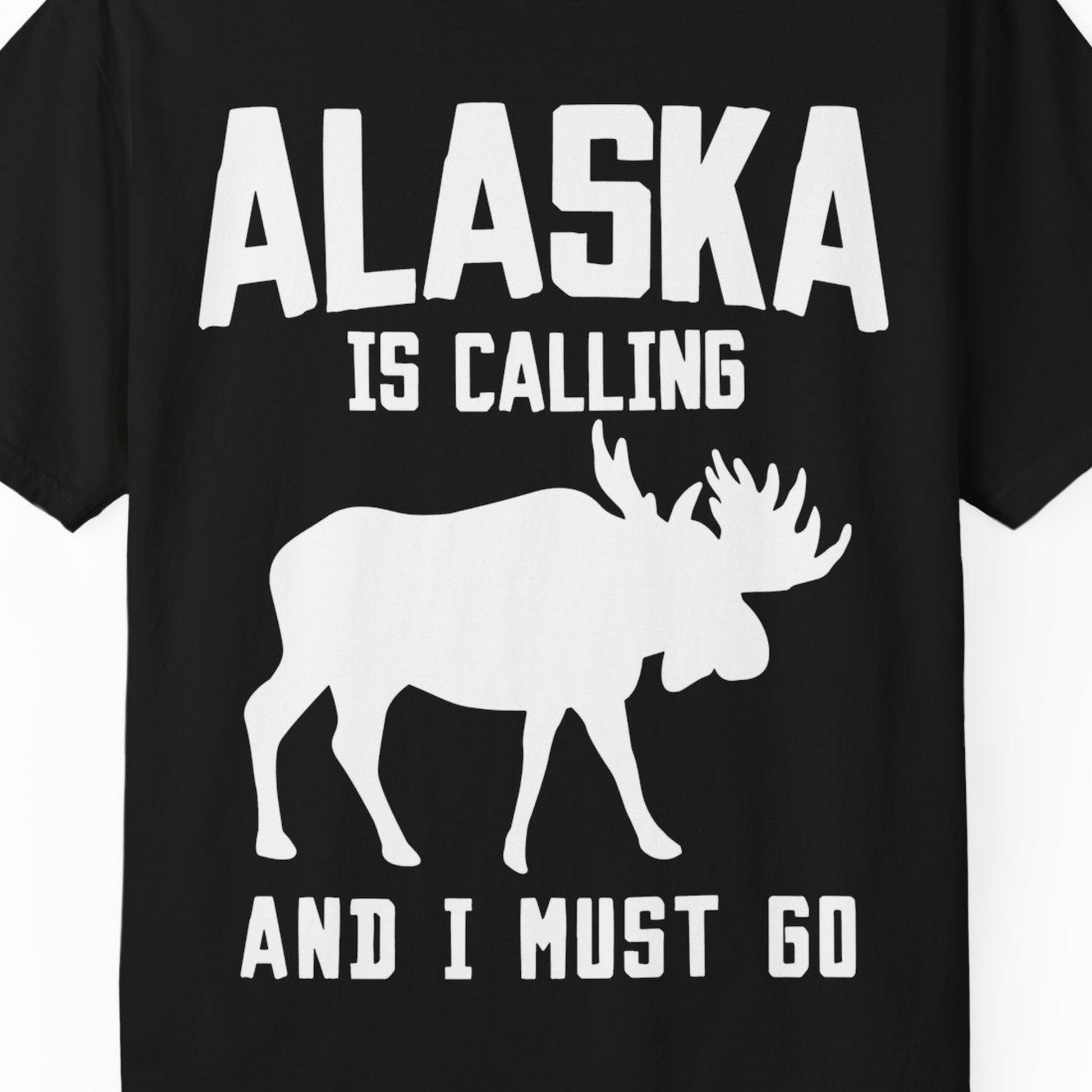 Alaska Is Calling Moose Silhouette Shirt Comfort Colors T-Shirt – Black – Alaska Cruise Shirts Close Up