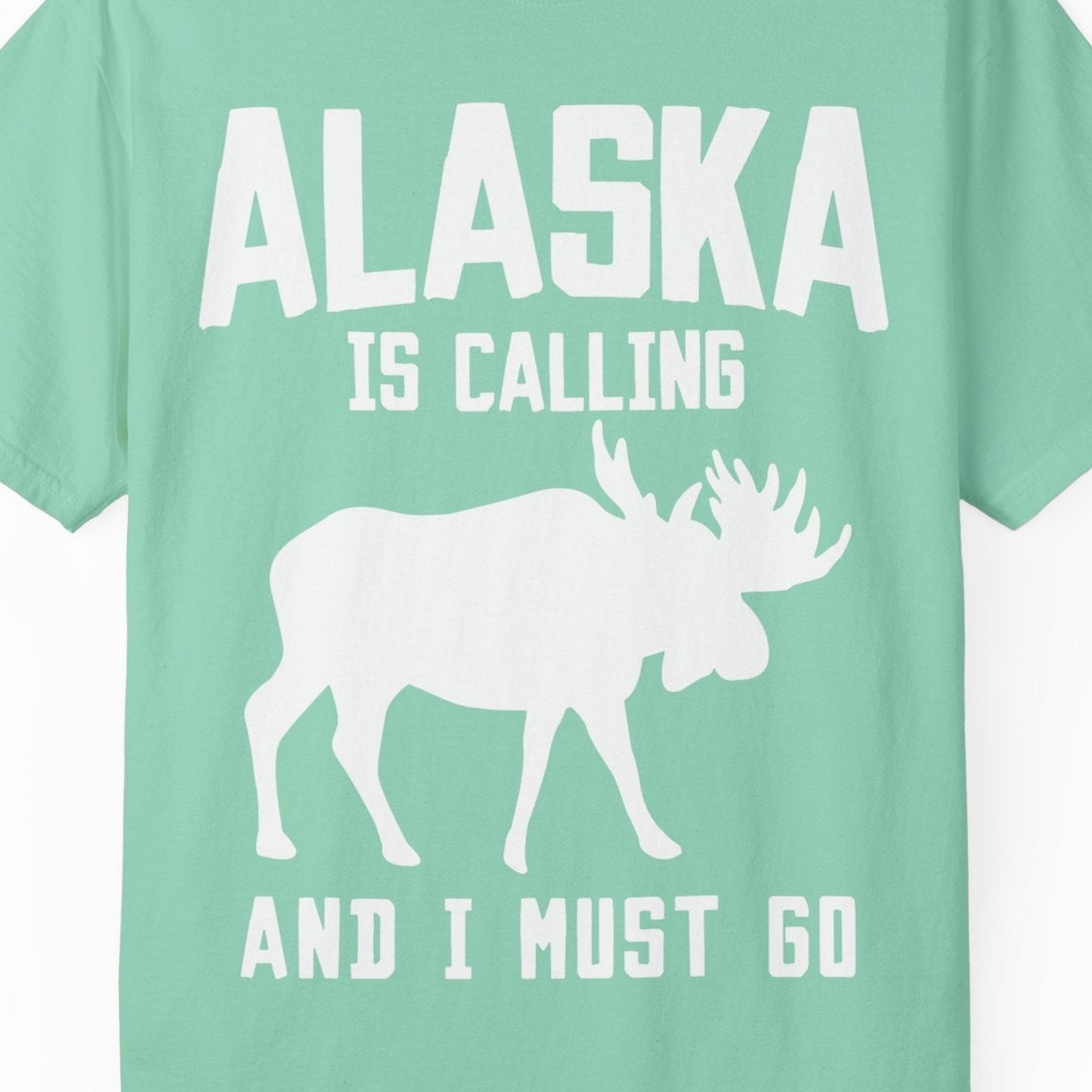 Alaska Is Calling Moose Silhouette Shirt Comfort Colors T-Shirt – Island Reef – Alaska Cruise Shirts Close Up
