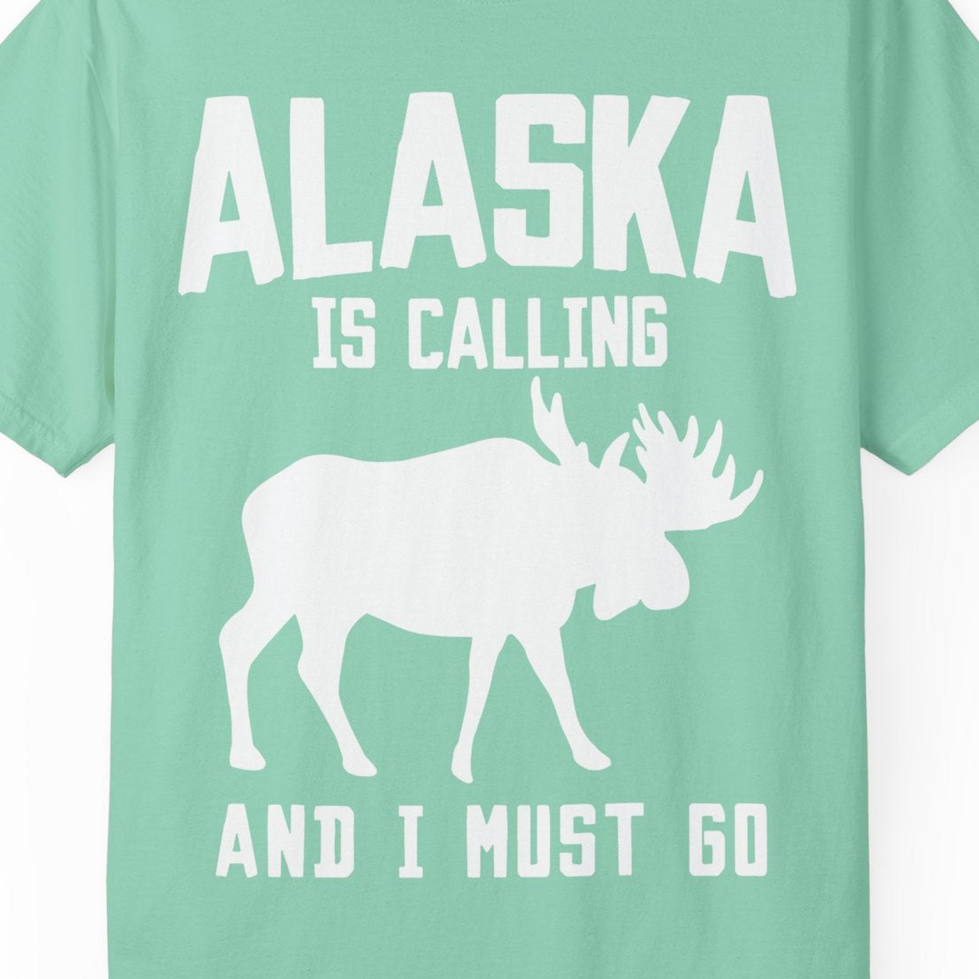 Alaska Is Calling Moose Silhouette Shirt Comfort Colors T-Shirt – Island Reef – Alaska Cruise Shirts Close Up