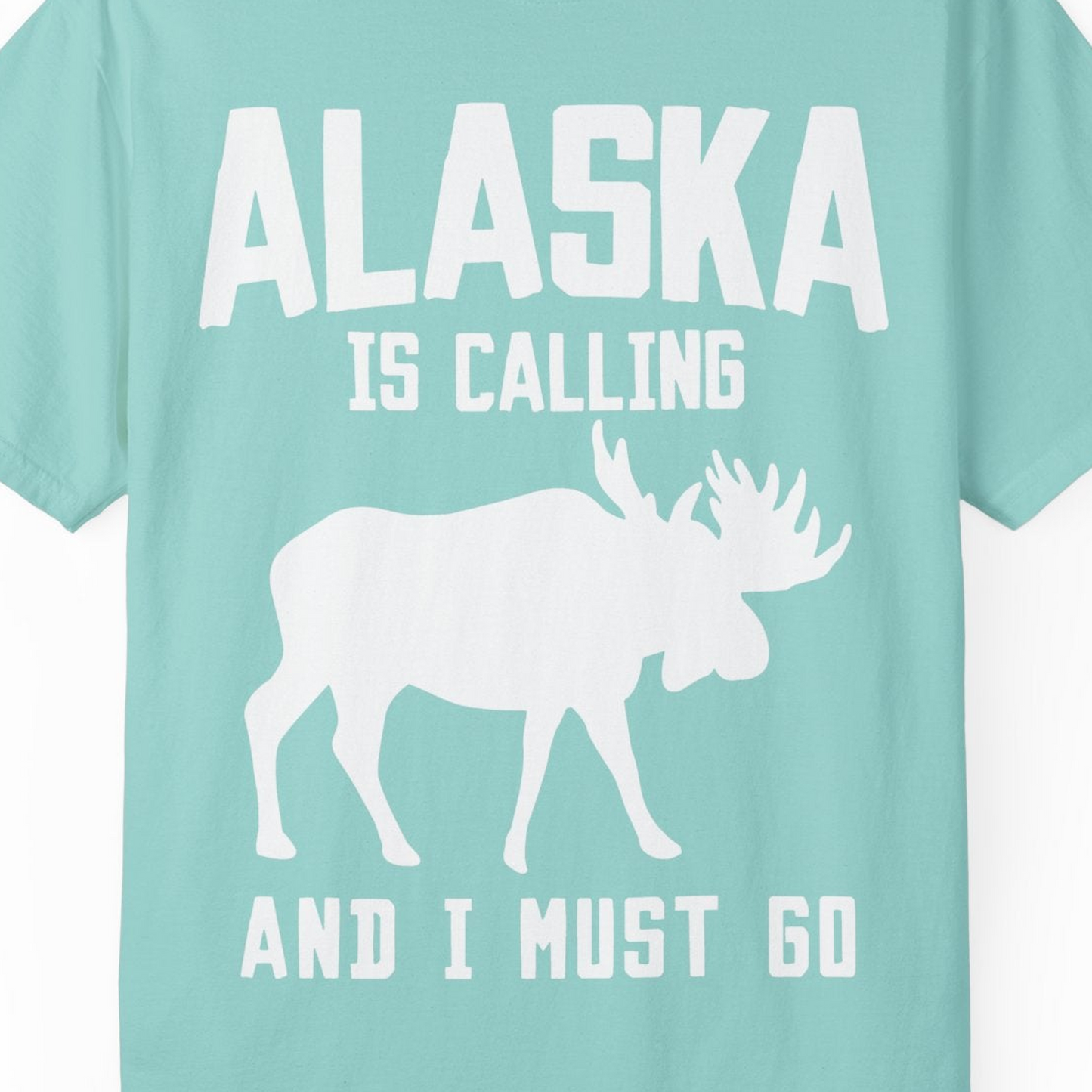 Alaska Is Calling Moose Silhouette Shirt Comfort Colors T-Shirt – Chalky Mint – Alaska Cruise Shirts Close Up