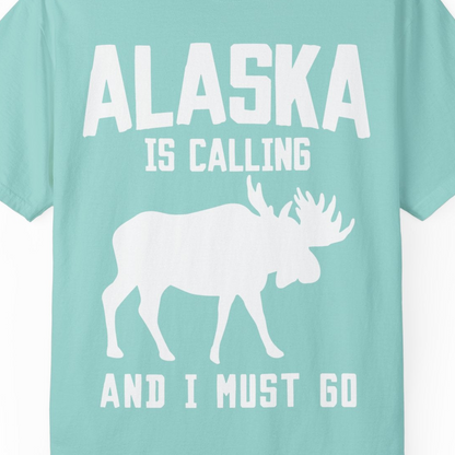 Alaska Is Calling Moose Silhouette Shirt Comfort Colors T-Shirt – Chalky Mint – Alaska Cruise Shirts Close Up