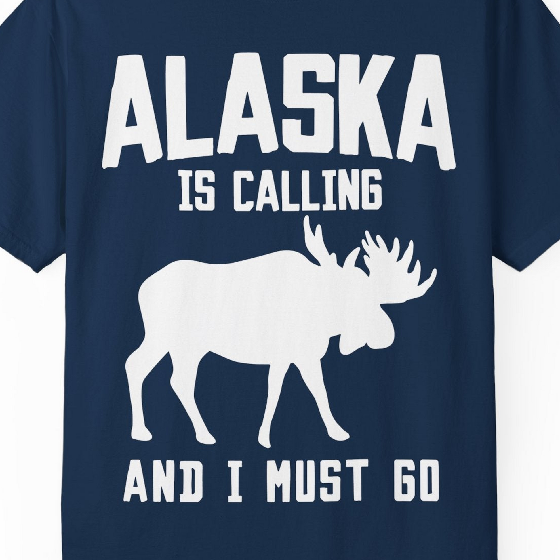 Alaska Is Calling Moose Silhouette Shirt Comfort Colors T-Shirt – Navy – Alaska Cruise Shirts Close Up