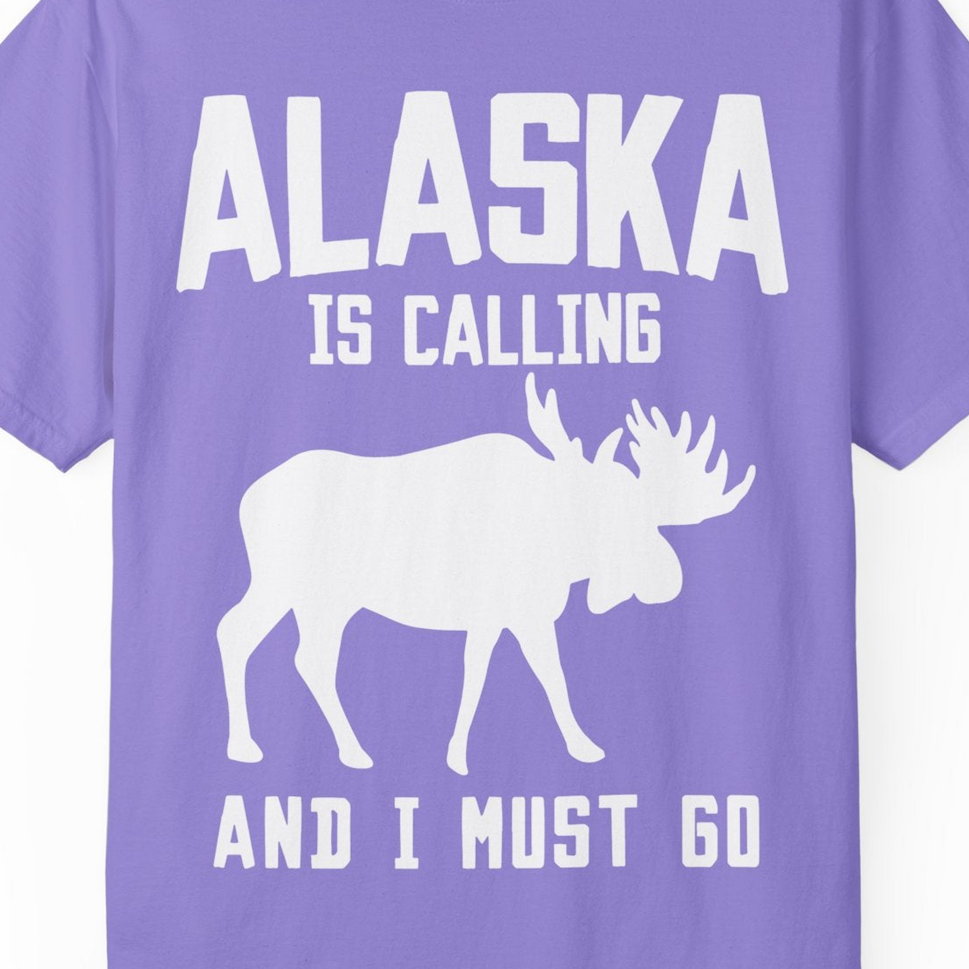 Alaska Is Calling Moose Silhouette Shirt Comfort Colors T-Shirt – Violet – Alaska Cruise Shirts Close Up