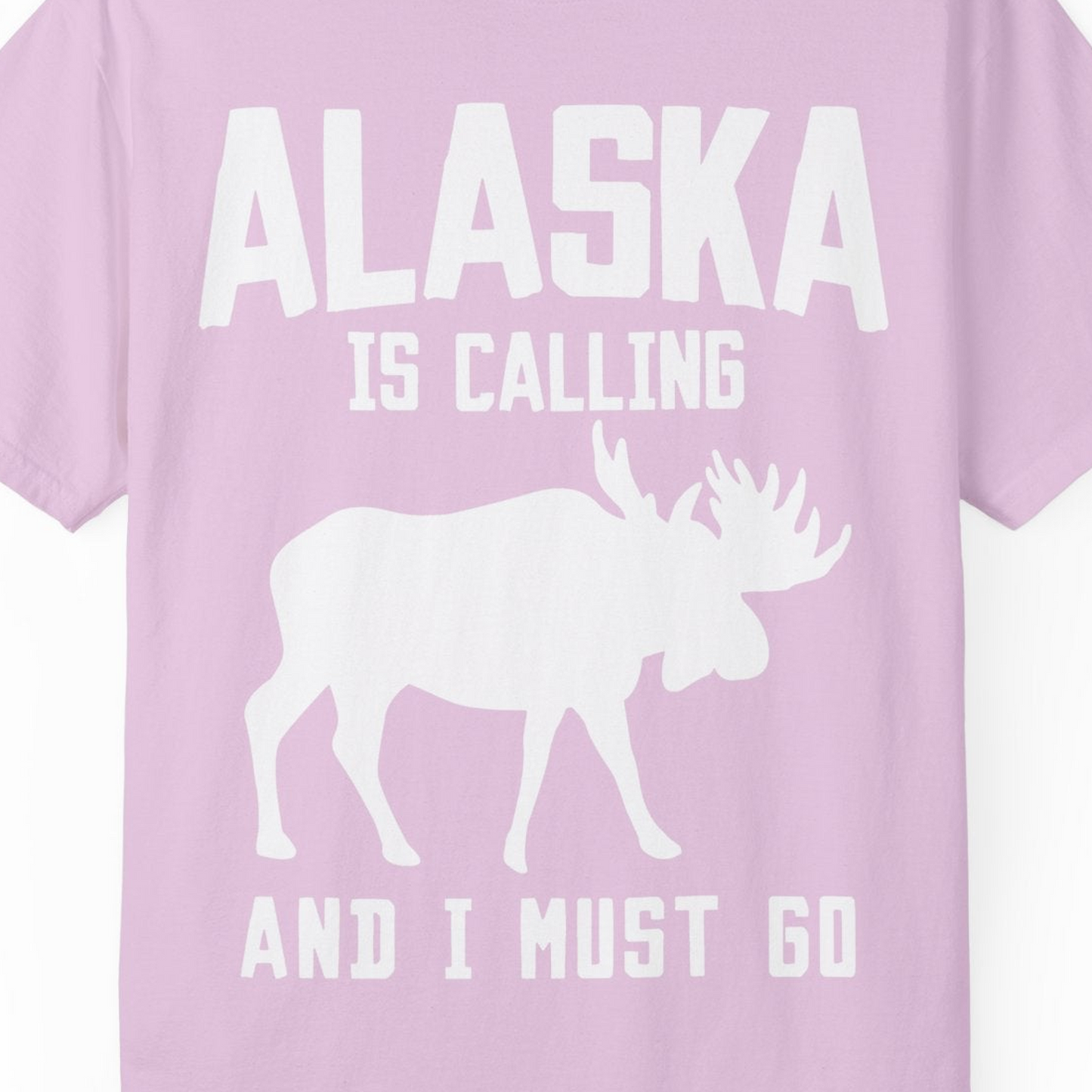 Alaska Is Calling Moose Silhouette Shirt Comfort Colors T-Shirt – Orchid – Alaska Cruise Shirts Close Up