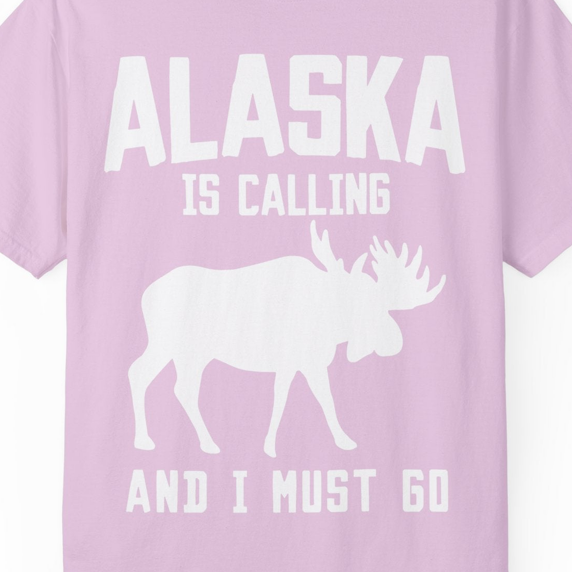 Alaska Is Calling Moose Silhouette Shirt Comfort Colors T-Shirt – Orchid – Alaska Cruise Shirts Close Up