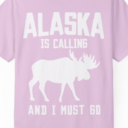 Alaska Is Calling Moose Silhouette Shirt Comfort Colors T-Shirt – Orchid – Alaska Cruise Shirts Close Up