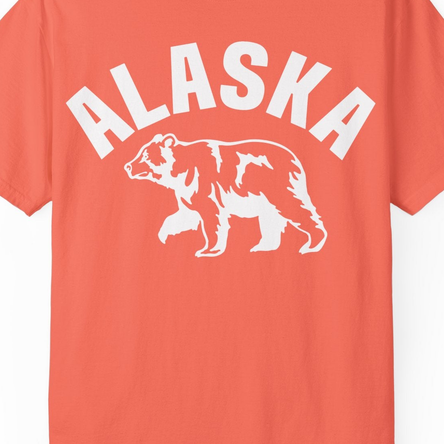Alaska Bear Silhouette Wildlife Shirt Comfort Colors T-Shirt – Bright Salmon – Alaska Cruise Shirts Close Up