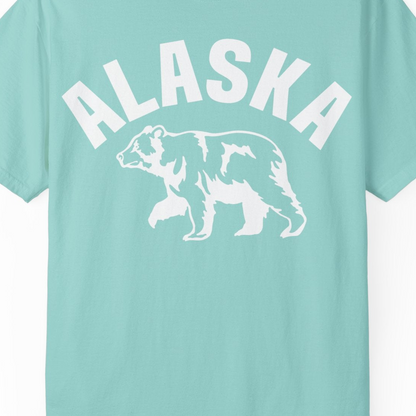Alaska Bear Silhouette Wildlife Shirt Comfort Colors T-Shirt – Chalky Mint – Alaska Cruise Shirts Close Up