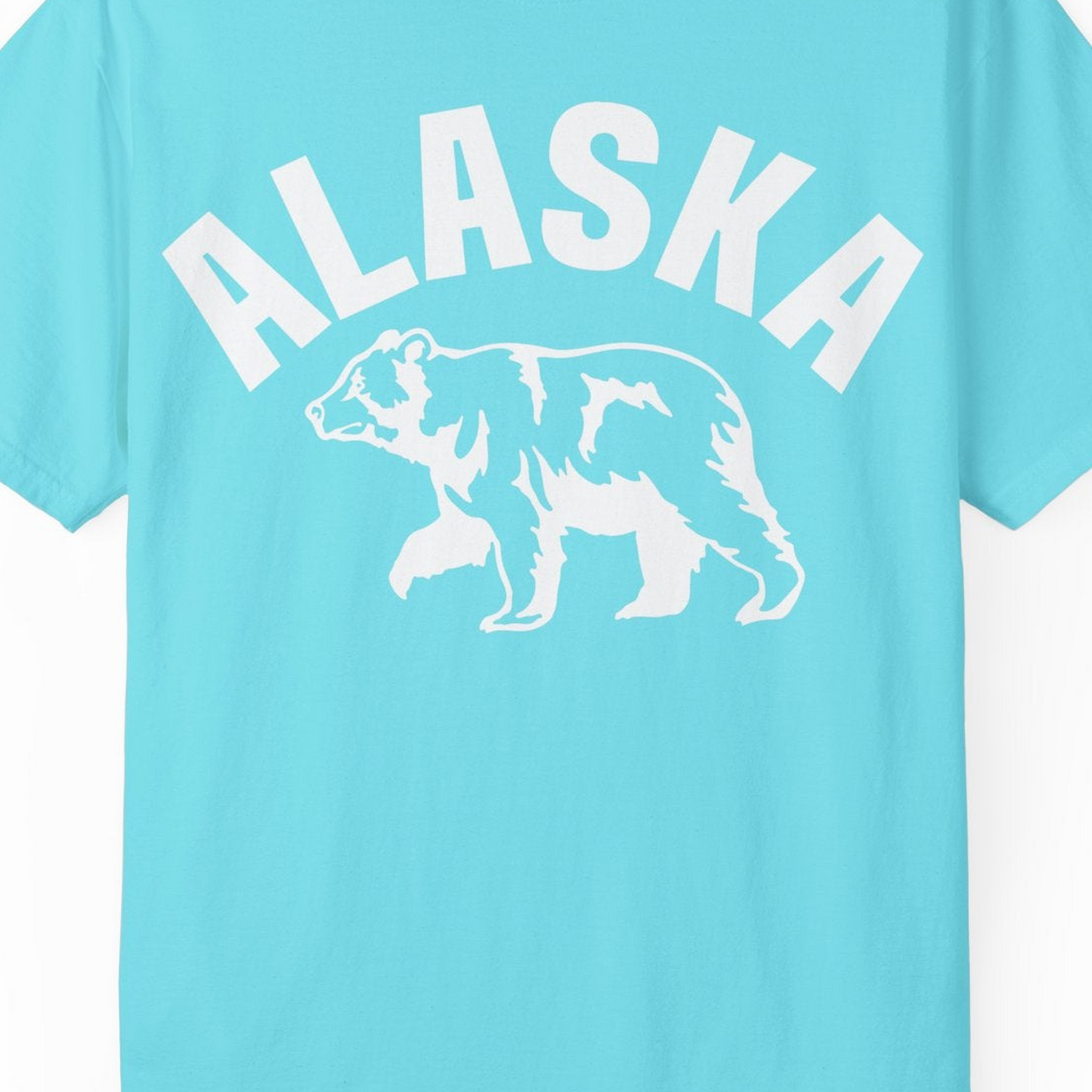 Alaska Bear Silhouette Wildlife Shirt Comfort Colors T-Shirt – Lagoon Blue – Alaska Cruise Shirts Close Up