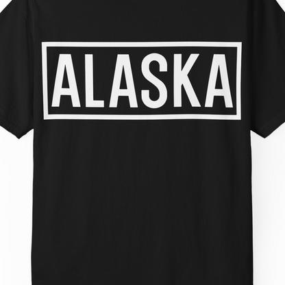 Alaska Bold Text Minimalist Monochrome Graphic Shirt for Travelers — Comfort Comfort Colors T-Shirt – Black – Alaska Cruise Shirts Close Up