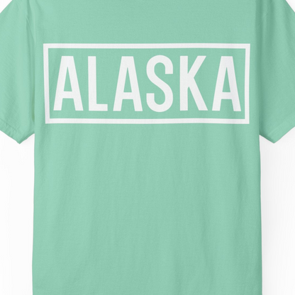 Alaska Bold Text Minimalist Monochrome Graphic Shirt for Travelers — Comfort Comfort Colors T-Shirt – Island Reef – Alaska Cruise Shirts Close Up